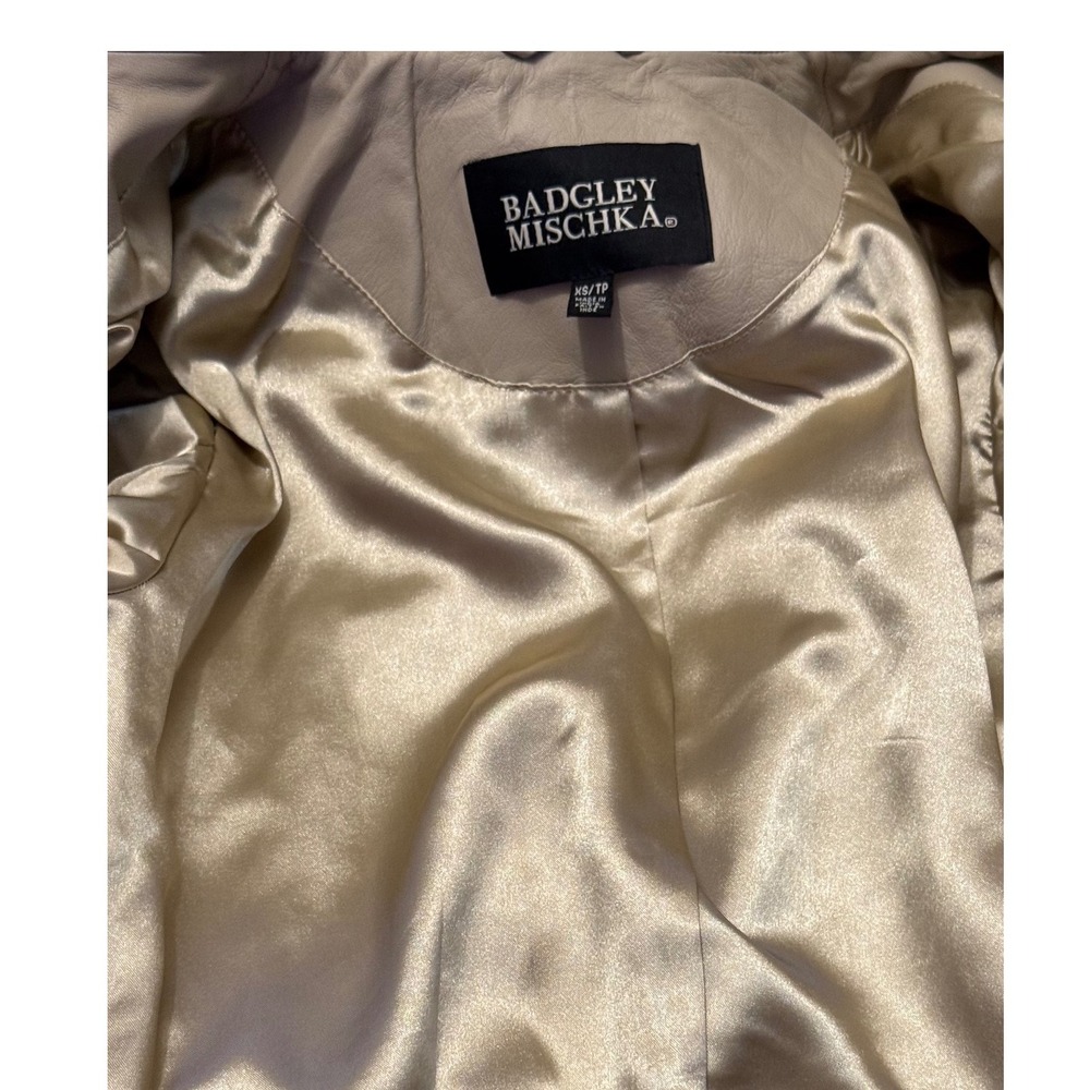 XS Badgley Mischka Lamb Leather Trench Coat Belted Beige XS TP - Picture 6 of 8
